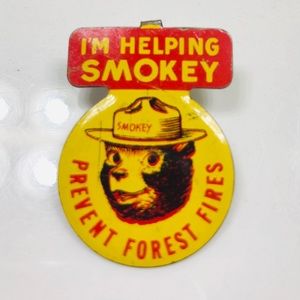 Vtg I’m Helping Smokey Pin Back Clip Bear (J13)